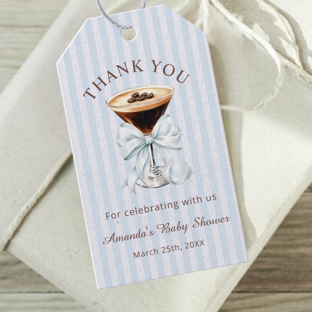 Ein tini Ein Espresso Martini Baby Shower Geschenkanhänger (Espresso Martini Baby Shower Theme Gift Tag)