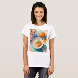 ein Tisch mit einem Teller und einem Kürbis darauf T-Shirt