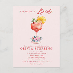 Ein Toast für die Braut Rosa Brautparty-Einladung Postkarte