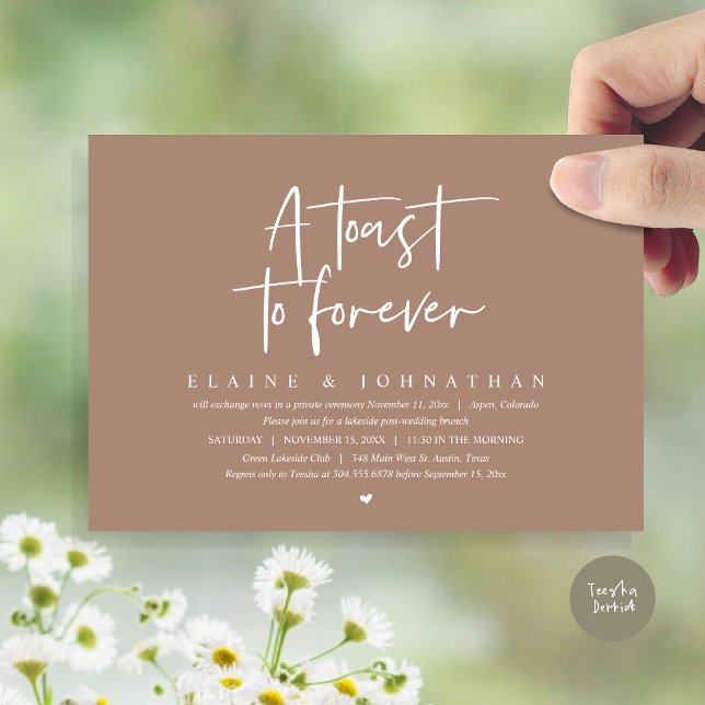 Ein Toast für immer, ein Brunch-Party für Hochzeit Einladung (A Toast To Forever, Wedding Elopement Brunch Party Invitation Card, PDF, in Warm Taupe)
