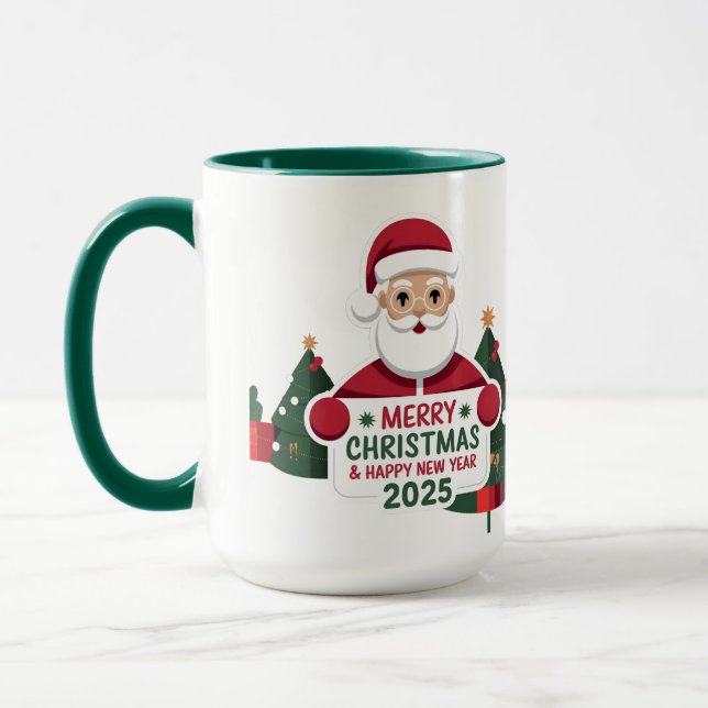 Ein Toast in die Zukunft: Glückliche Tasse für das (Links)