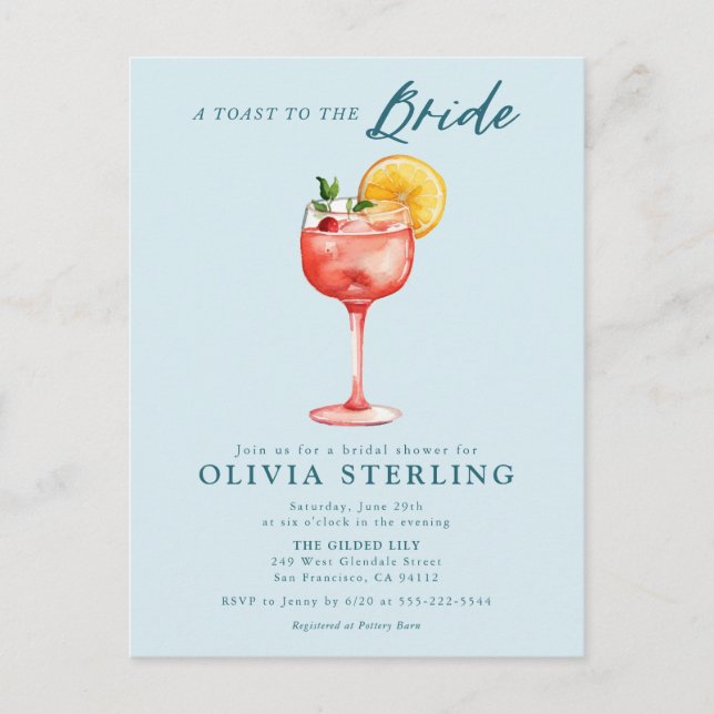 Ein Toast zur Brautblauer Dusche Postkarte (Vorderseite)