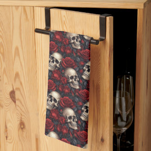 Ein Totenkopf- und Rosen-Serien-Design 10 Geschirrtuch
