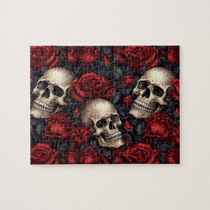 Ein Totenkopf- und Rosen-Serien-Design 10 Puzzle