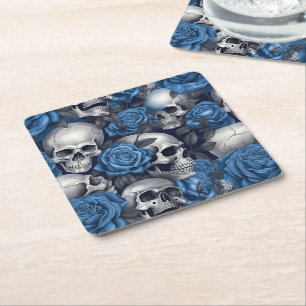 Ein Totenkopf- und Rosen-Serien-Design 12 Rechteckiger Pappuntersetzer