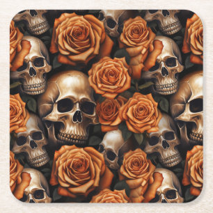 Ein Totenkopf- und Rosen-Serien-Design 9 Rechteckiger Pappuntersetzer