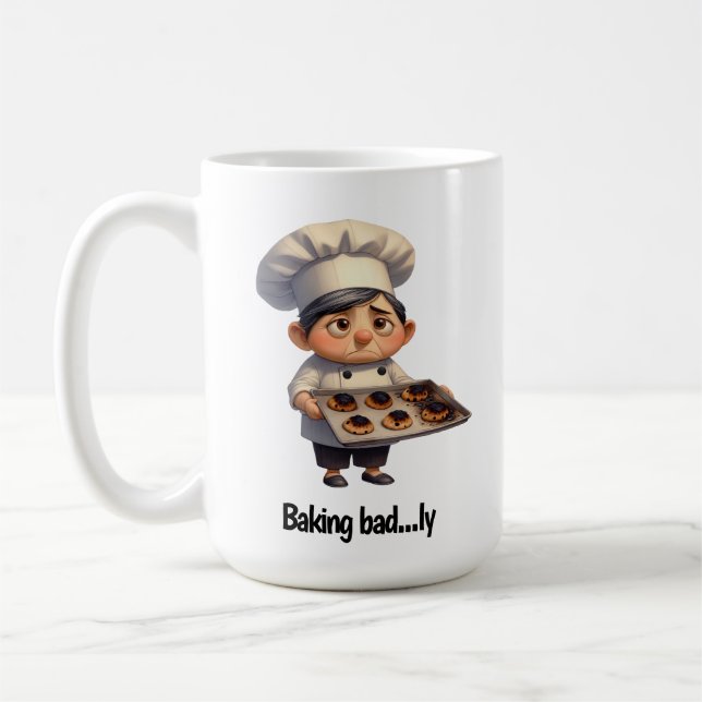 Ein trauriger Koch mit gebranntem Brot Kaffeetasse (Links)