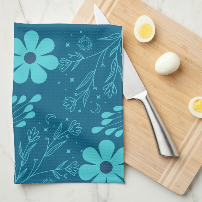 Ein trendiges Cyan-Farben-Blumen-Design Geschirrtuch (Viertel Falte)