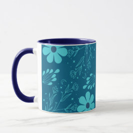 Ein trendiges cyanfarbenes Blumendesign Tasse