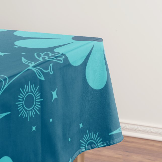 Ein trendiges cyanfarbenes Blumendesign Tischdecke (Beispiel)