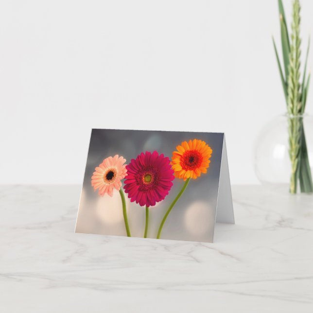 Ein Trio der geklappten Gerberas-Grußkarte Karte (Vorderseite)