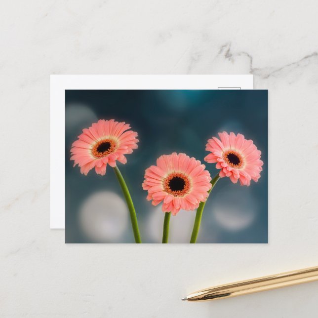 Ein Trio der rosa Gerberas Postkarte (Vorderseite/Rückseite Beispiel)