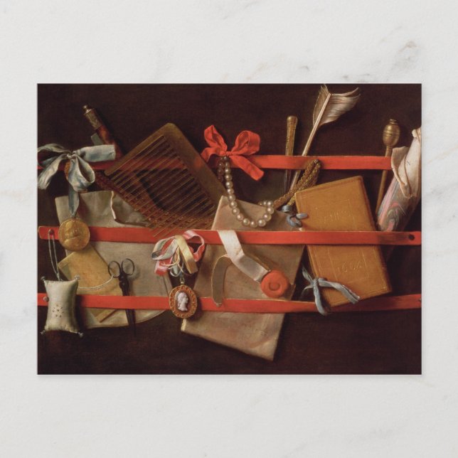 Ein Trompe L'Oeil von Objekten Postkarte (Vorderseite)