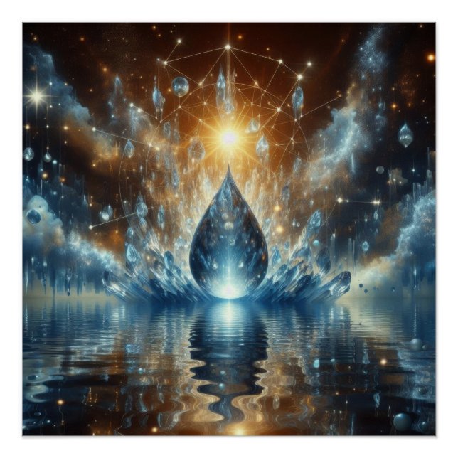 Ein Tropfen reines sauberes Wasser auf einem blaue Poster (Vorderseite)