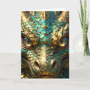 Ein türkis-goldener Drache Mystisch Karte