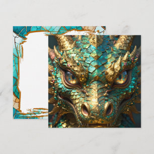 Ein türkis-goldener Drache Mystisch Karte
