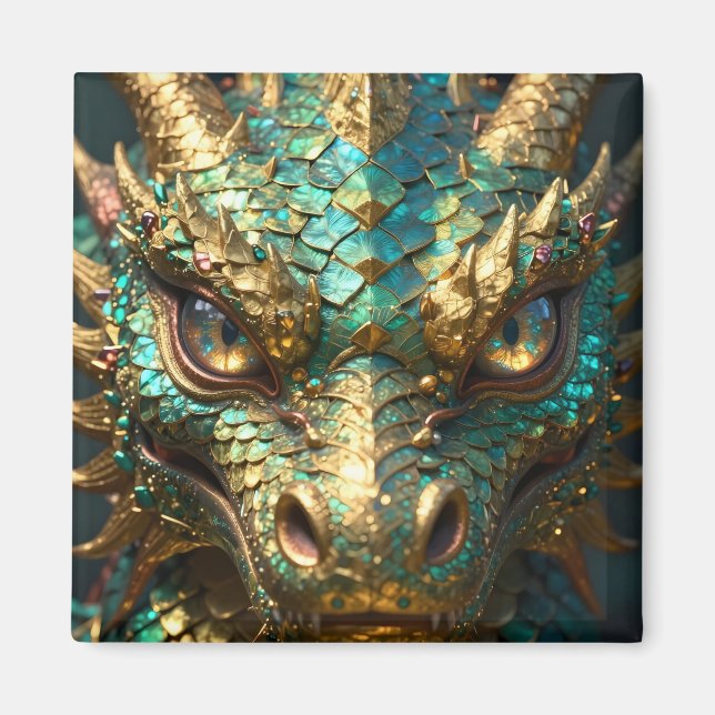 Ein türkis-goldener Drache, mystisch Magnet (Vorne)