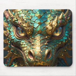 Ein türkis-goldener Drache, mystisch Mousepad