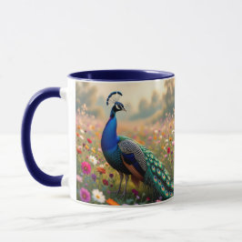 Ein Türkis- und Blaupfau in Blumen Tasse
