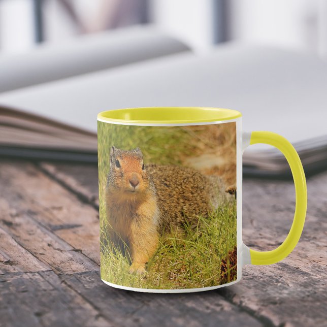 Ein Twitscherstäbchen-Eichhörnchen aus der Columbi Tasse (Twitchy-Nosed Columbian Ground Squirrel in the Grass 11 oz Coffee Mug Cover Photo.)