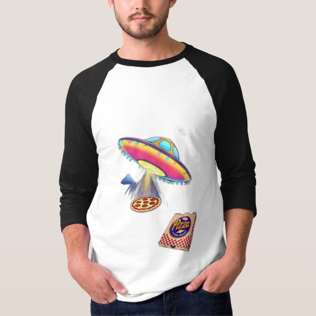 Ein UFO, das Pizza liefert. T-Shirt (Vorderseite)