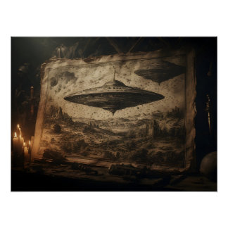 Ein UFO im Stil von Leonardo da Vinci Poster
