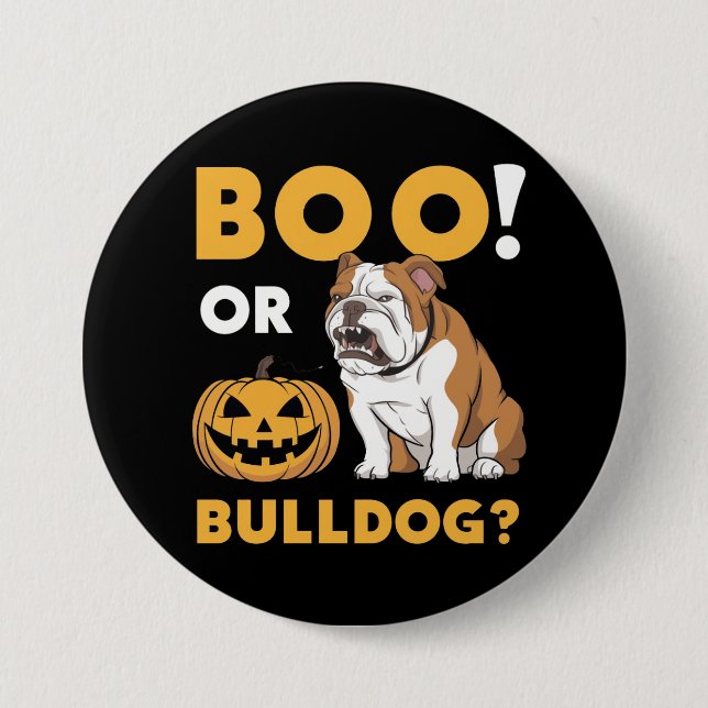 Ein ungezogener Bulldog feiert Halloween Button (Vorderseite)