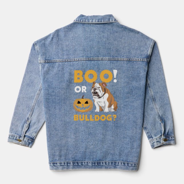 Ein ungezogener Bulldog feiert Halloween Jeansjacke (Rückseite)