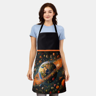 Ein Universum voller guter Nahrung, die um Köche h Schürze
