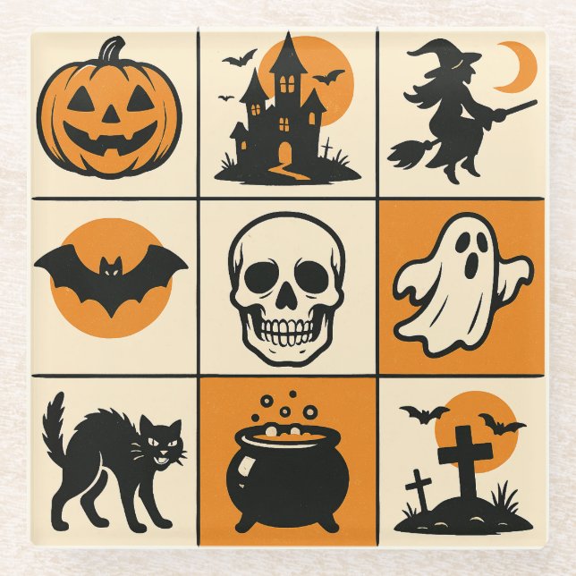 Ein Untersetzer mit verschiedenen Halloween-Motive (Vorderseite)