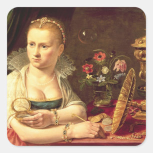 Ein Vanitas-Portrait einer Dame, von der angenomme Quadratischer Aufkleber