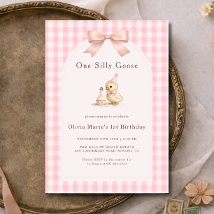 Ein verrückter Gans-Gingham-Rosa-Schleife Mädchen Einladung