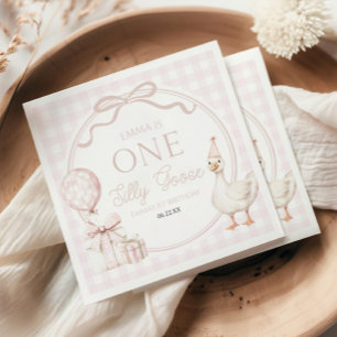 EIN Verrückter Gans Rosa Schleife 1. Geburtstagsfe Serviette