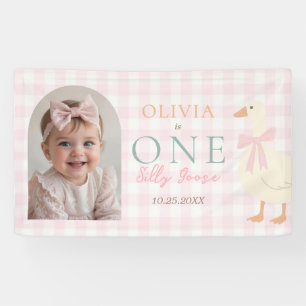 Ein verrückter Gänse-Pink-Bow-Mädchen-1.-Geburtsta Banner
