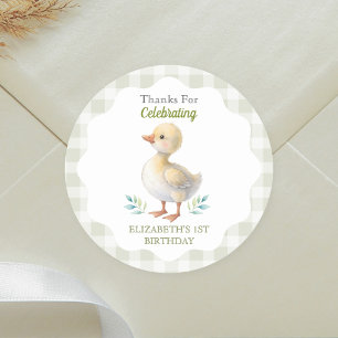Ein verrückter Gänseschmetterling Grün Gingham Bab Runder Aufkleber