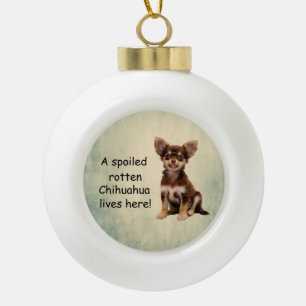 Ein verwöhnter Rotten-Chihuahua-Hund lebt hier Keramik Kugel-Ornament