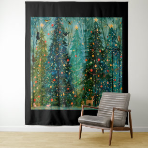 Ein verzauberter Märchen-Weihnachtswald Wandteppich