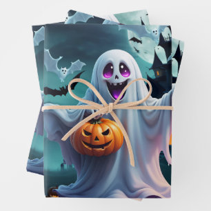 Ein verzaubertes Halloween-Design vermittelt. Geschenkpapier Set