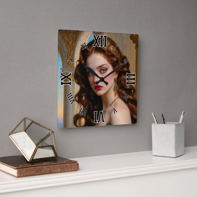 Ein verzaubertes Portrait der Smaragdgrünen Kaiser Quadratische Wanduhr (Büro)