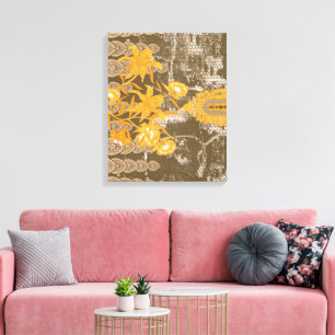 Ein verziertes Blumenmotiv mit Blattmotiv auf brau Leinwanddruck
