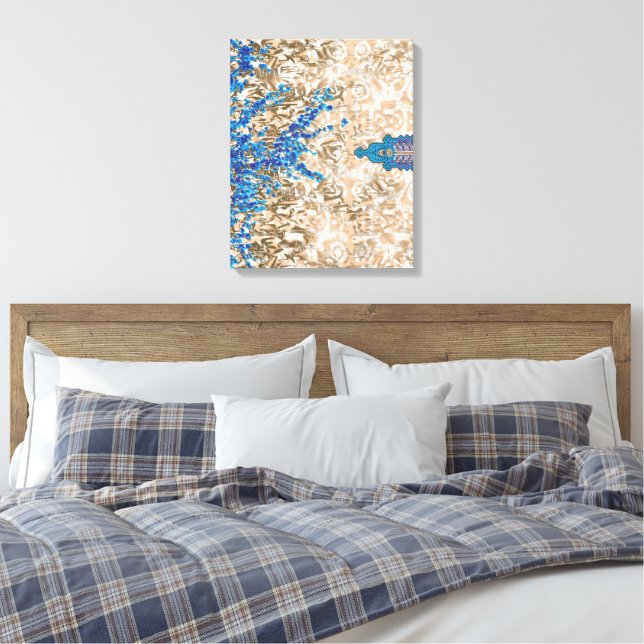 Ein verziertes Paisleymotiv in Blau und Braun, Dis Leinwanddruck (Insitu (Schlafzimmer))