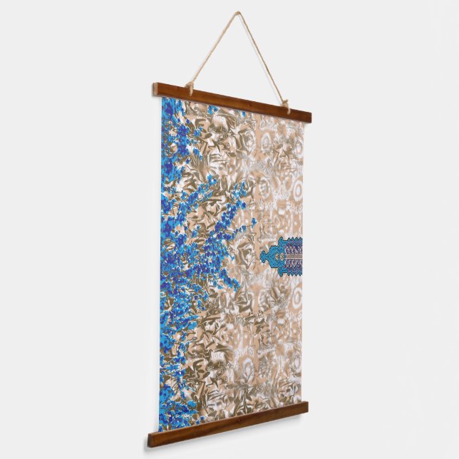 Ein verziertes Paisleymotiv in Blau und Braun, Dis Wandteppich Mit Holzrahmen (Gewinkelt 2)