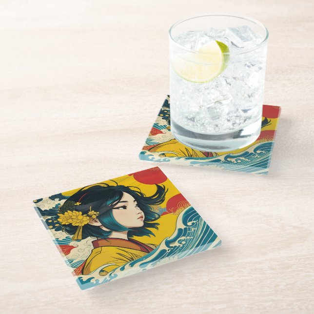 Ein vietnamesisches Mädchen im Vollblut Glasuntersetzer (Schrägansicht)