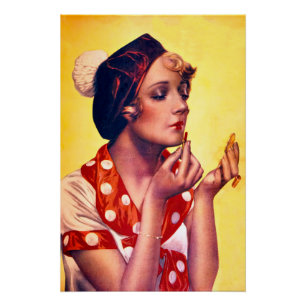 Ein vintage Art Deco Plakat einer jungen Frau Poster