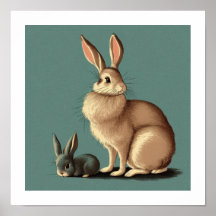 Ein vintage brauner Hase und graues Kaninchen