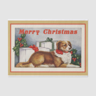 Ein Vintage-Hund sagt Frohe Weihnachten! Seidenpapier