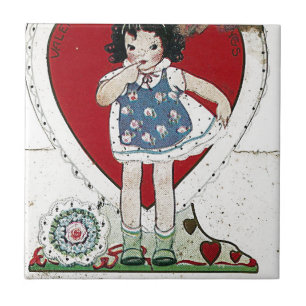 Ein Vintage-Valentins-Mädchen Birdie erzählte mir Fliese