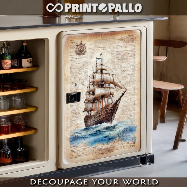 Ein Vintages Blatt mit einem Segelschiff. Seidenpapier (Von Creator hochgeladen)