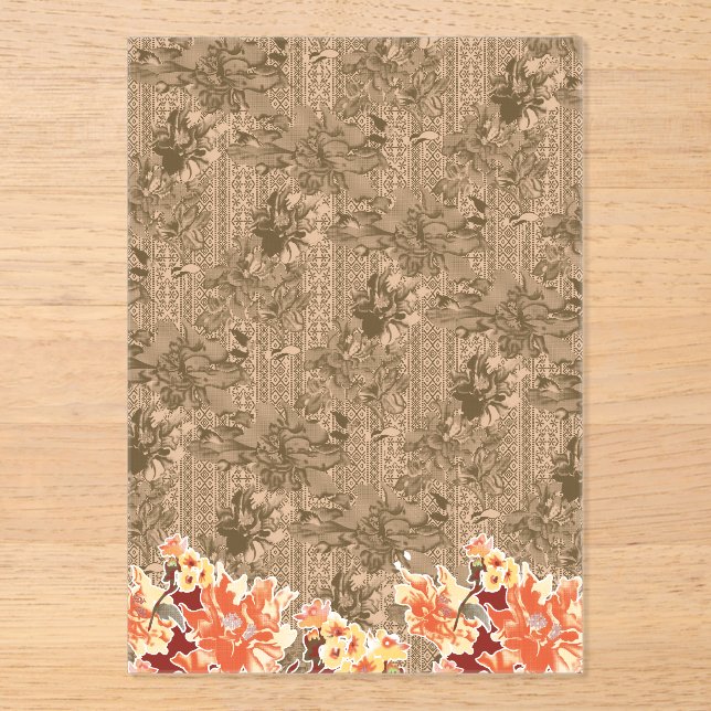 Ein Vintages Blumenmuster mit aufwändiger brauner  Acryleinladungen (Vorderseite)