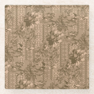Ein Vintages Blumenmuster mit aufwändiger brauner Glasuntersetzer